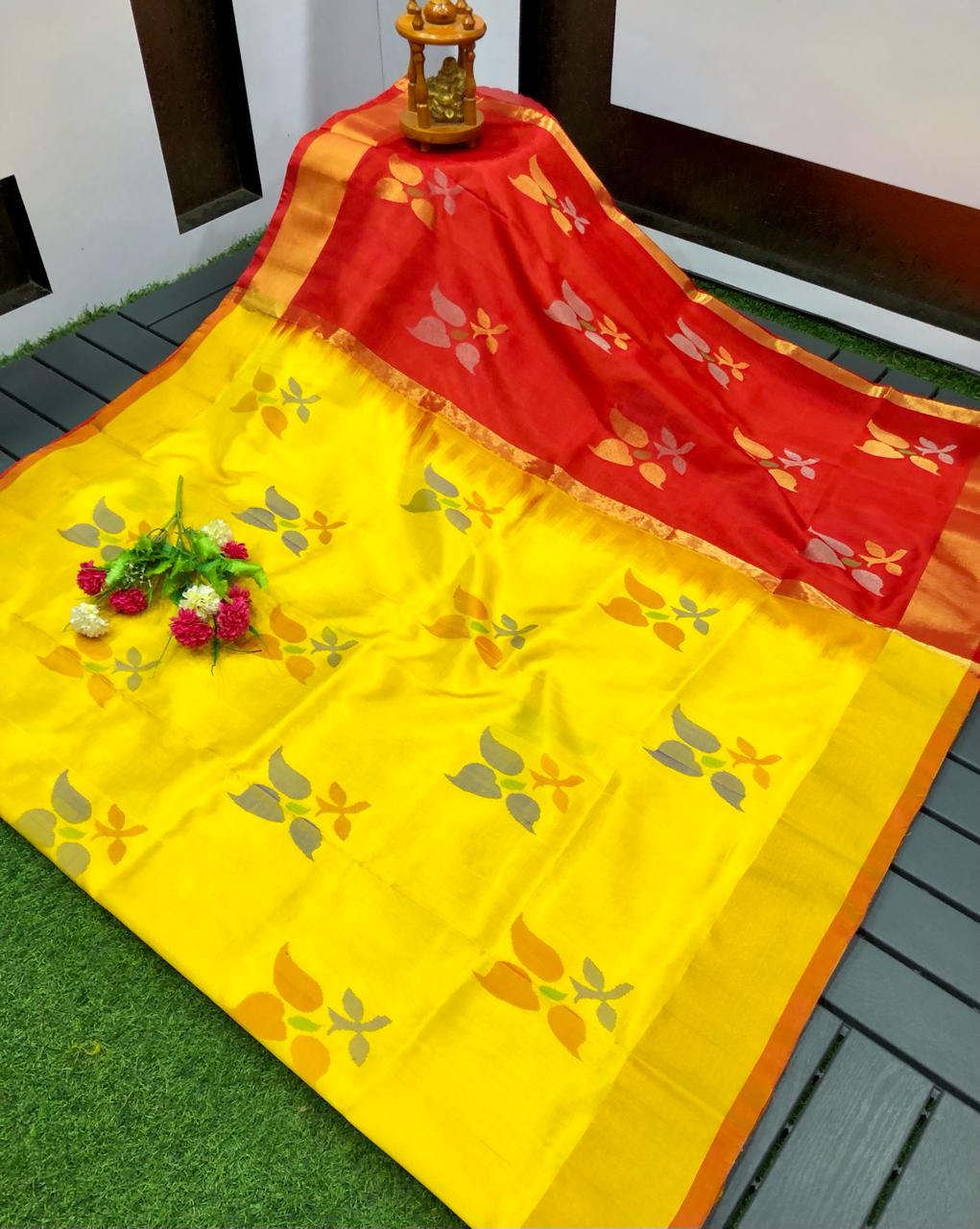 Yellow and red Uppada Jamdani Sarees