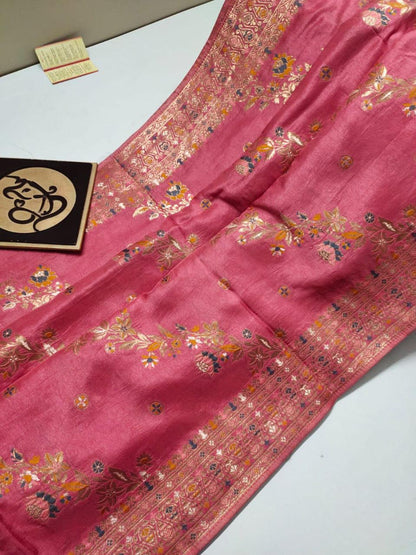 Pink handloom Banarasi semi georgette silk sarees