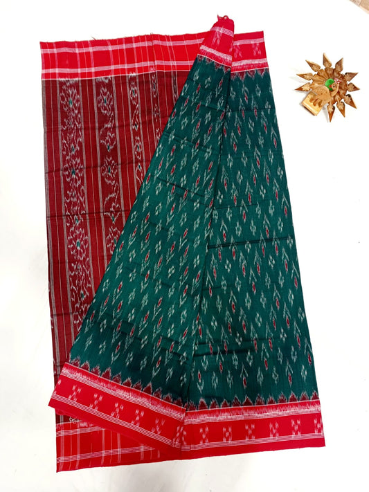 Dark green and maroon ikkat mercerised Cotton sarees