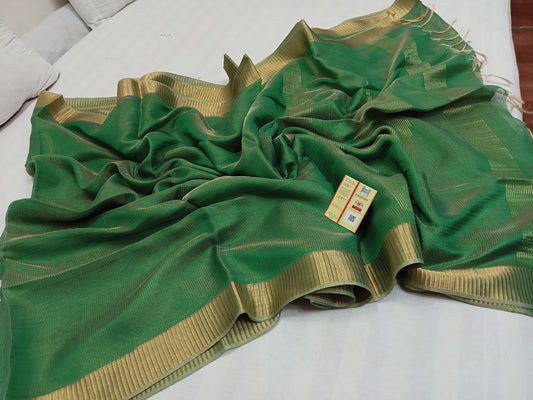 Dark Green Pure Tussar tissue silk sarees