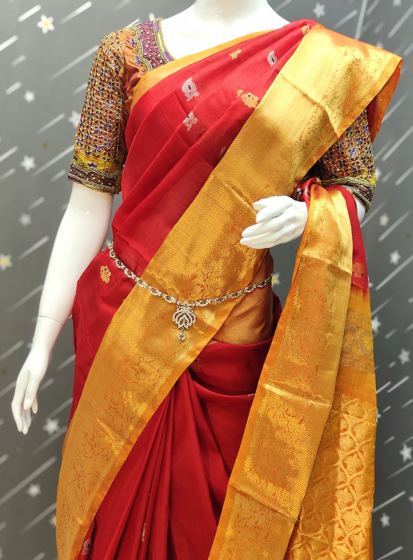 Red uppada silk sarees with kanchi border