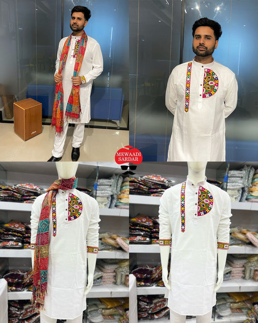 White Traditional Navratri kurta and dupatta Set