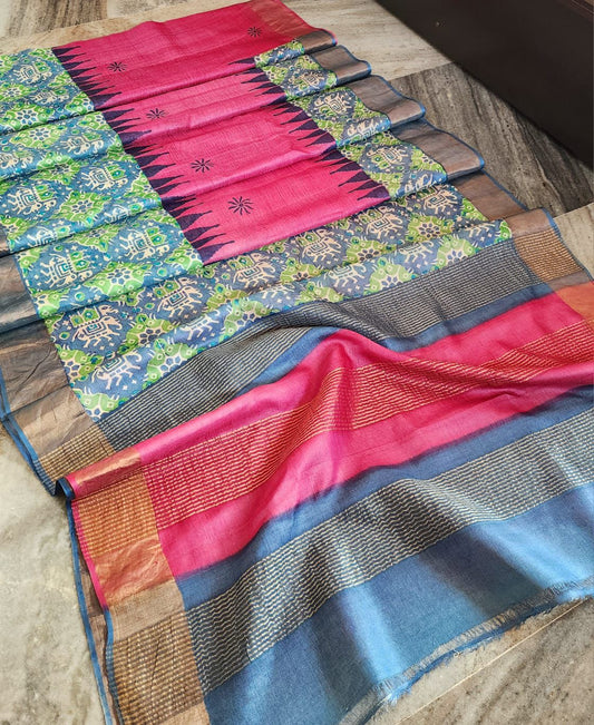 Pink tussar silk sarees 