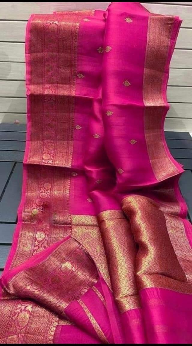 Dark pink Banarasi kora organza sarees