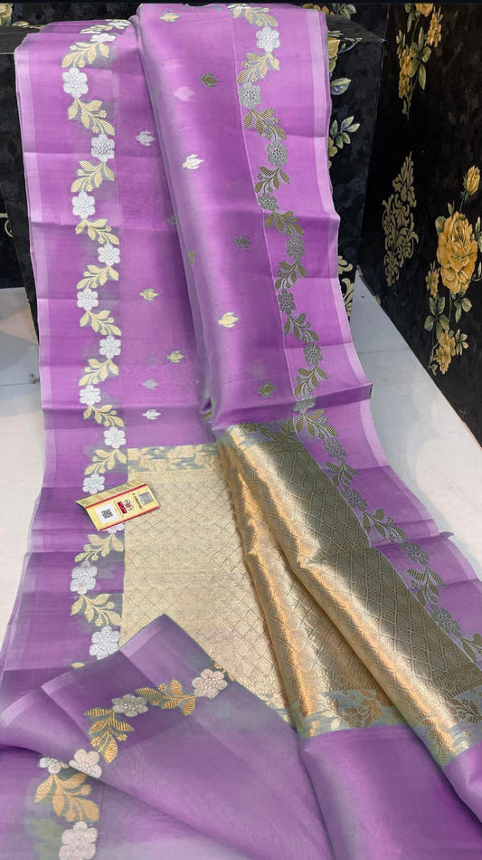 Purple Banarasi kora organza sarees