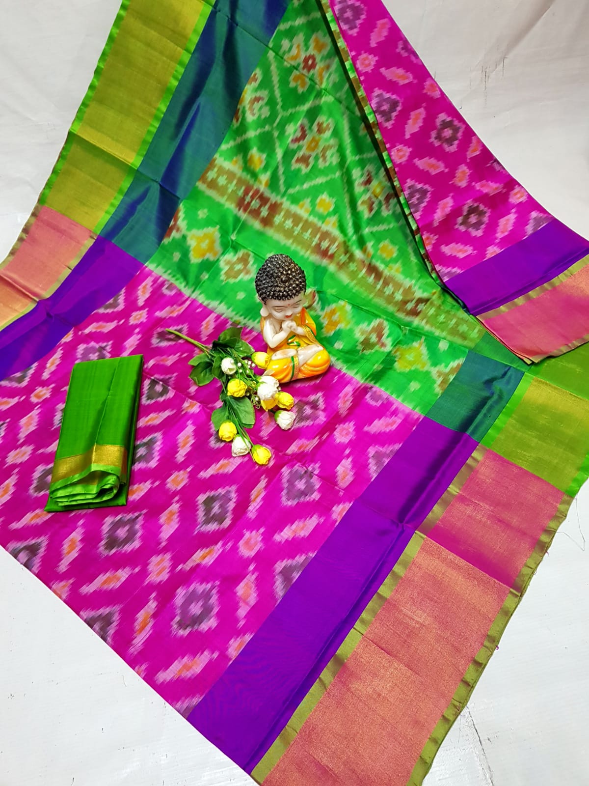 Pink and green uppada pochampally sarees