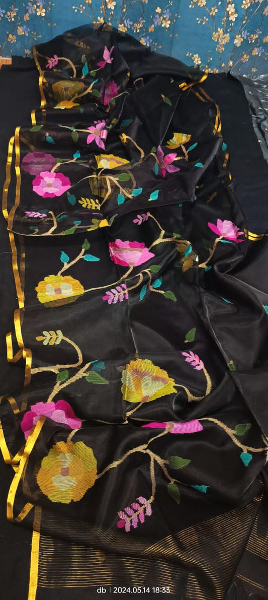 Black Resham muslin jamdani sarees