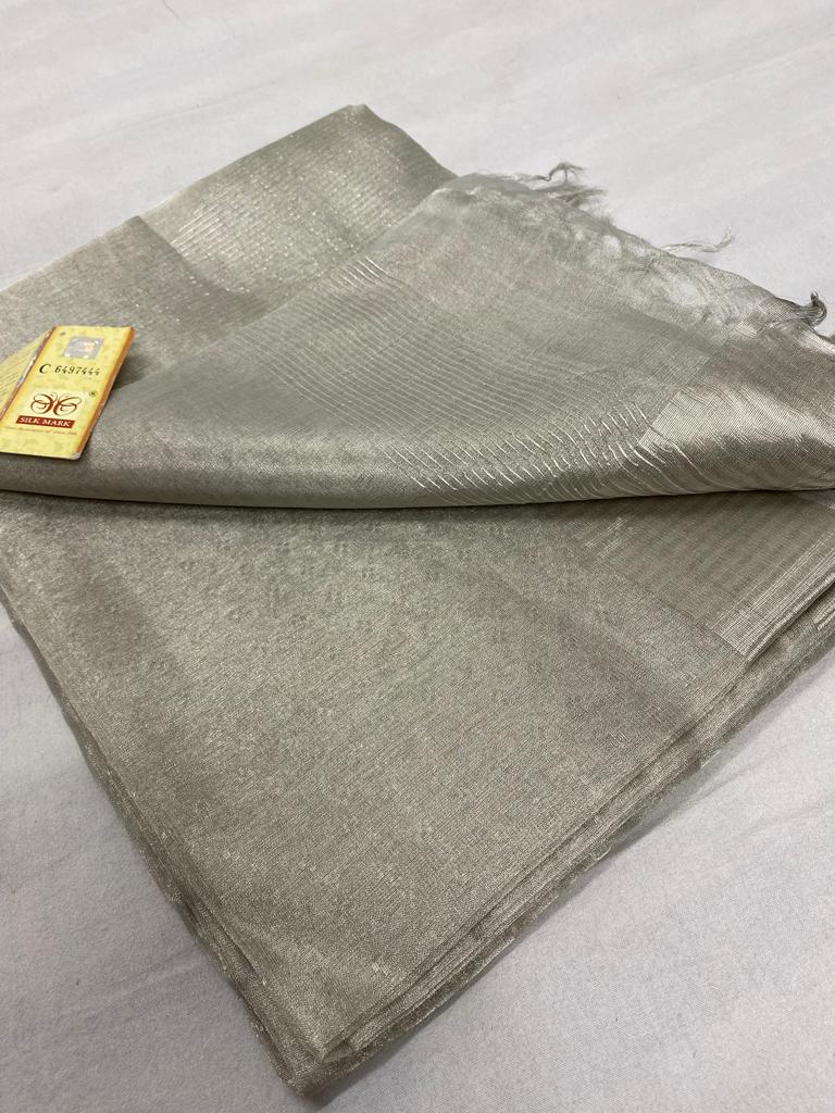 Silver Pure Tussar tissue silk sarees uswa design