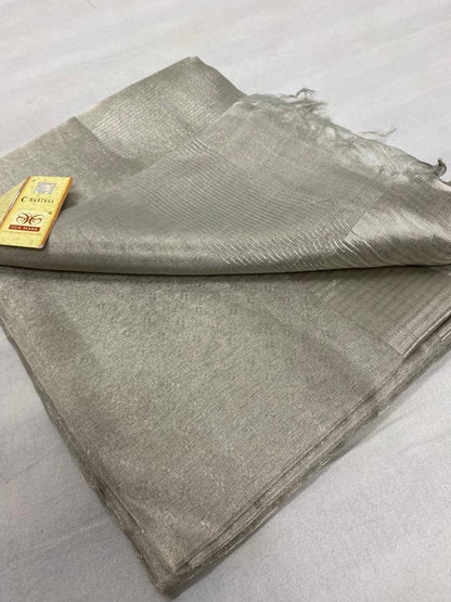 Silver Pure Tussar tissue silk sarees uswa design