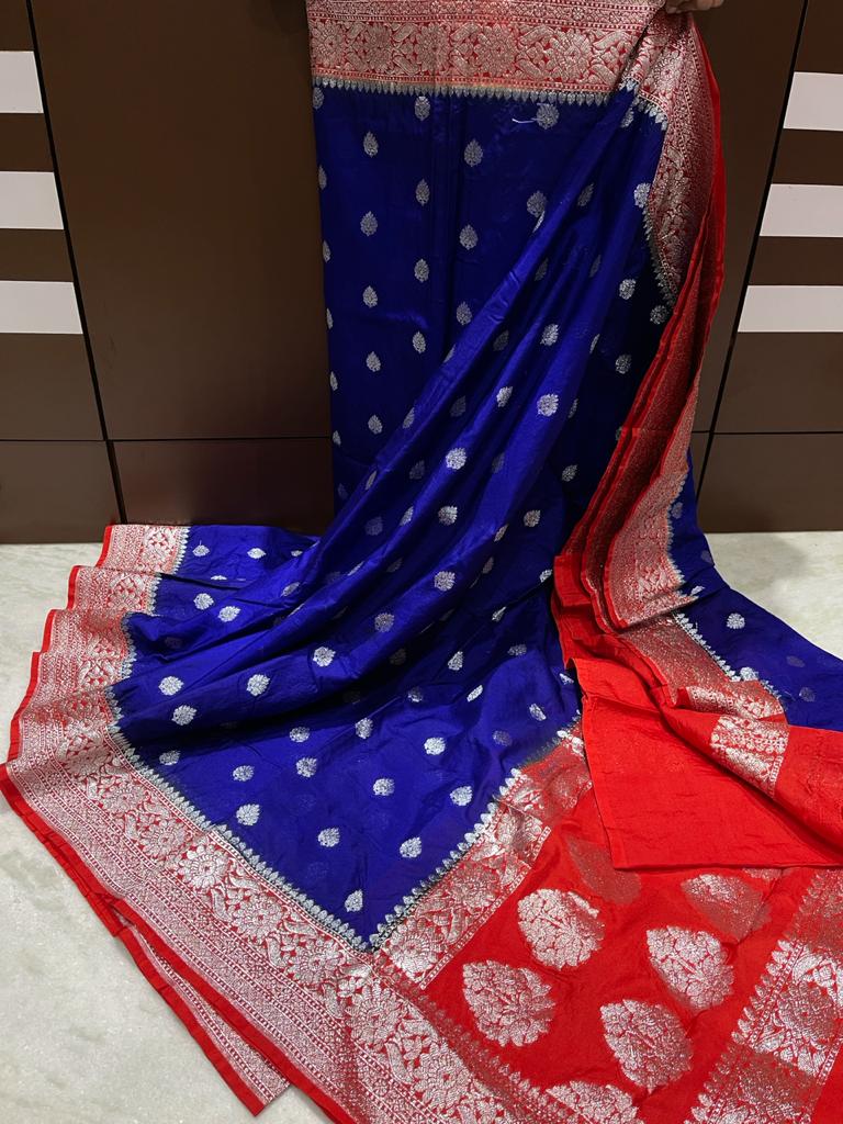 Dark blue Banarasi semi khaddi sarees