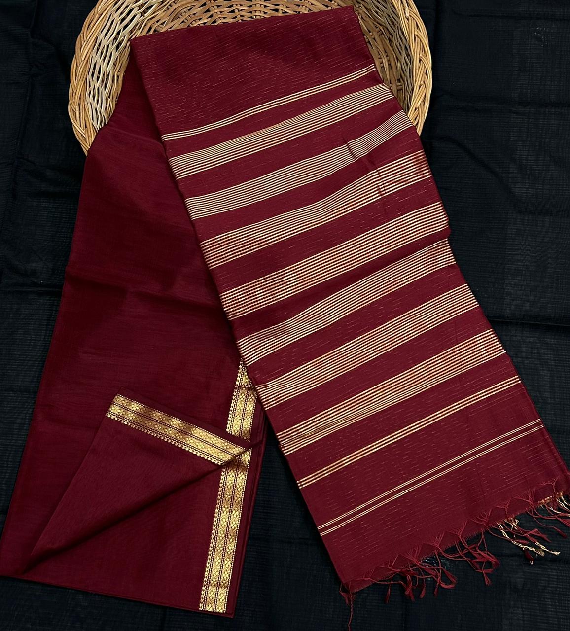 Maroon pure handloom Maheshwari sarees