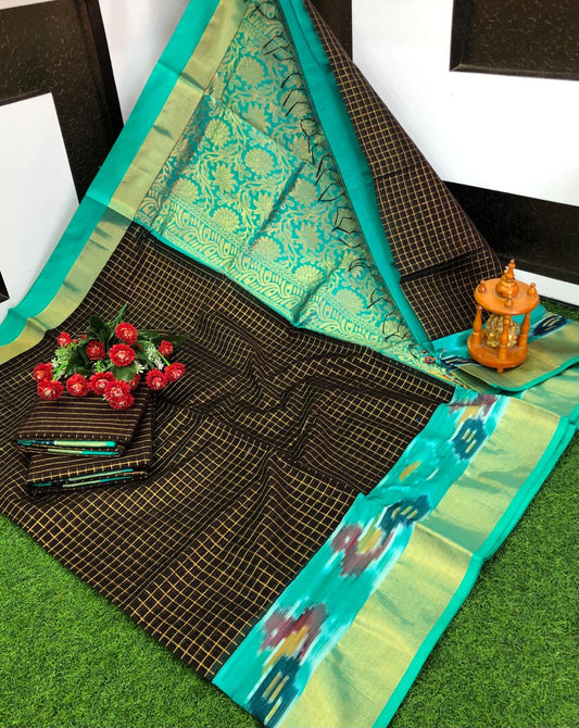 Black chanderi kuppadam pochampally border sarees