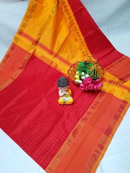 Red Tripura silk mahanati checks sarees