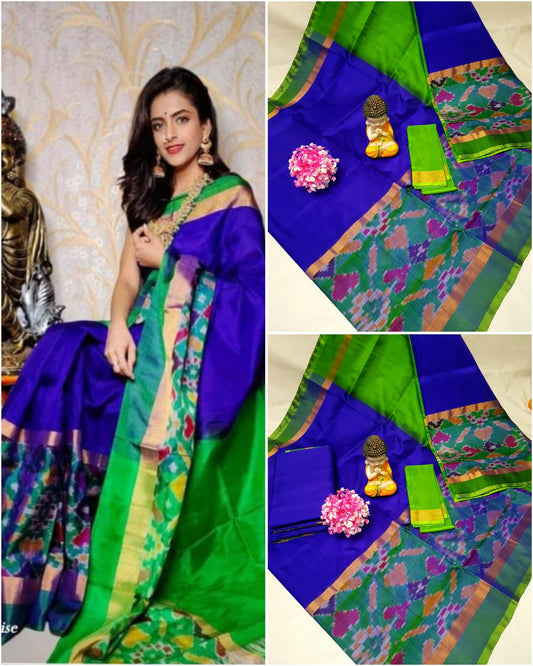 Dark blue Uppada sarees with big pochampally border