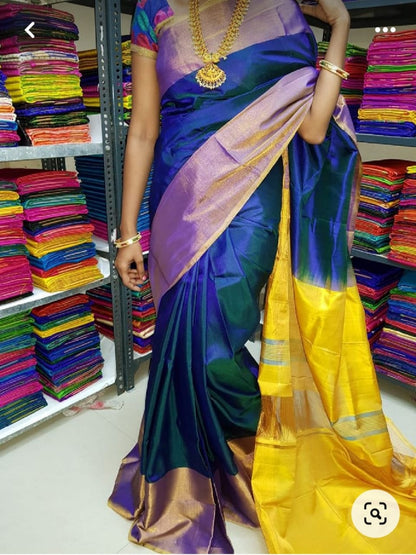 Navy blue Uppada big border sarees