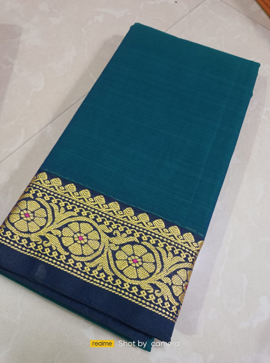 Blue Narayanpet Cotton sarees with small border