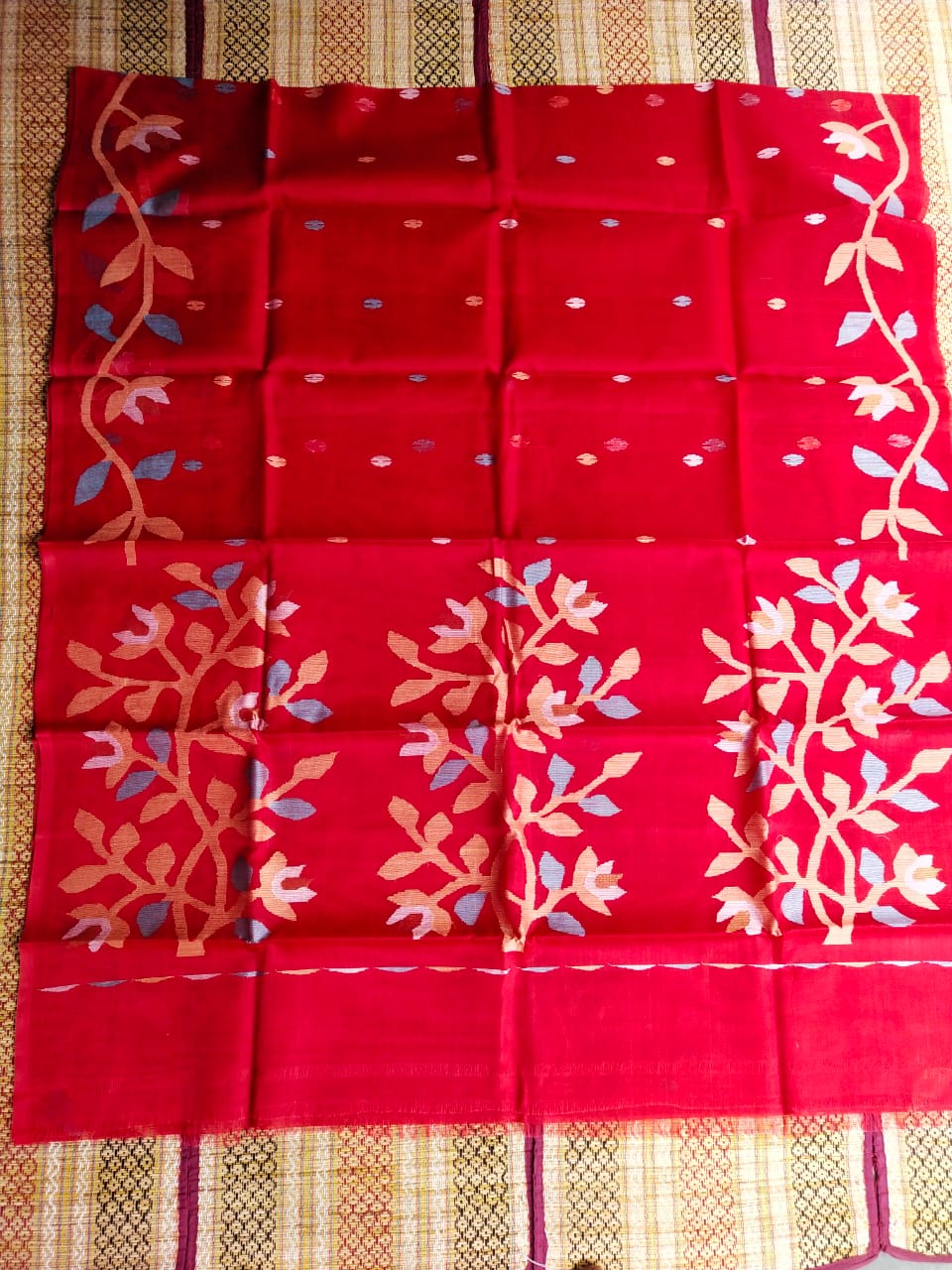 Red handwoven muslin jamdani sarees