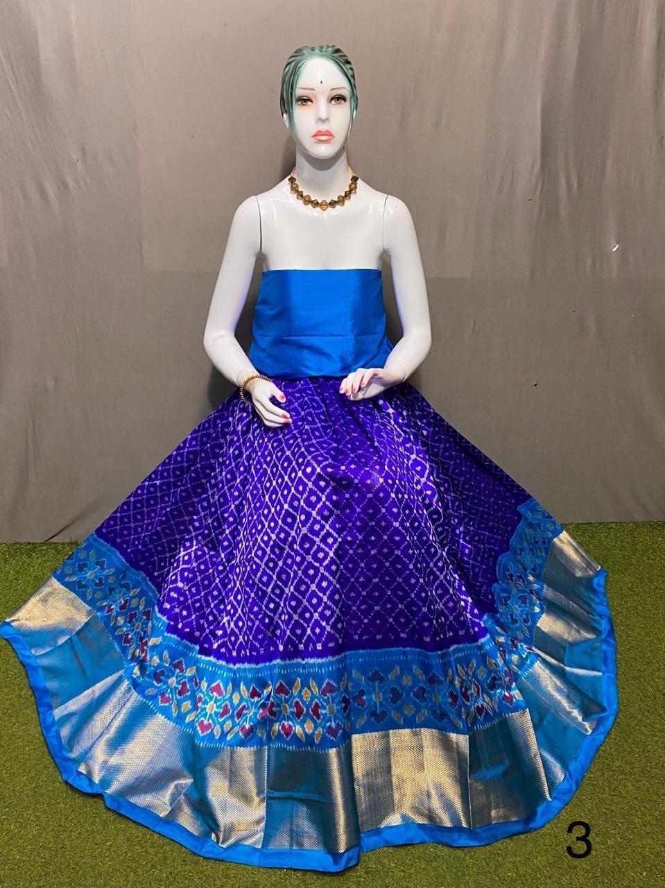 Dark blue Pure pochampally ikkat silk lehenga