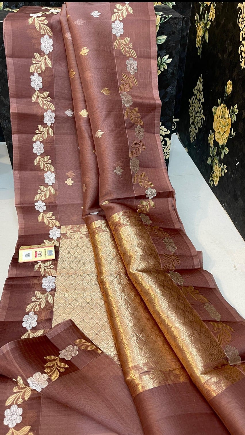 Brown Banarasi kora organza sarees