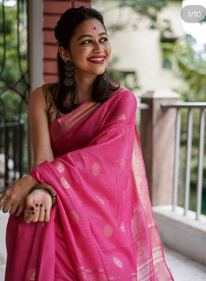 Pink linen cotton sarees