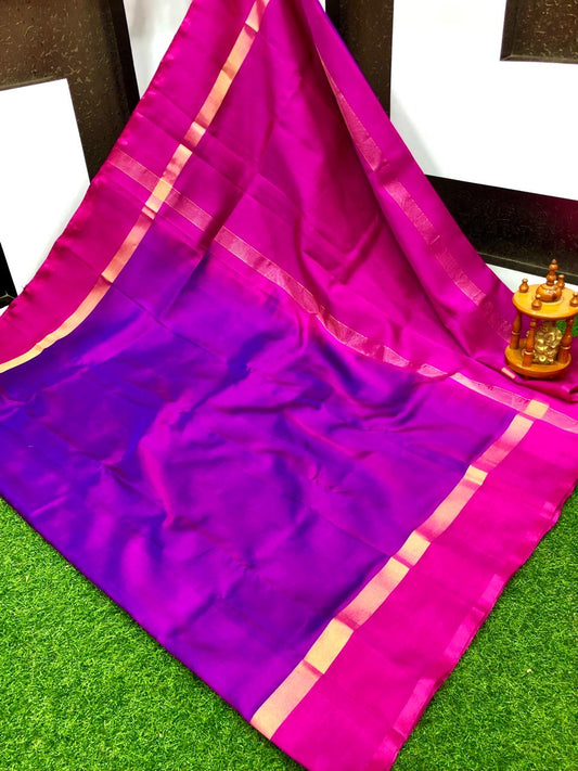 Dark purple and pink uppada pattu plain sarees