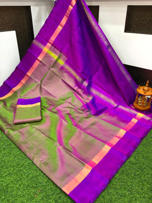 Green and purple uppada pattu plain sarees