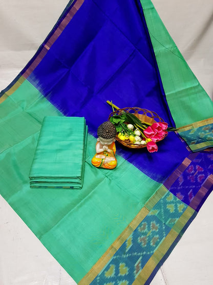 Turquoise Uppada sarees with small pochampally border