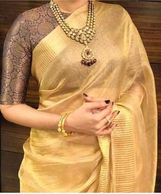 Gold Pure Tussar tissue silk sarees