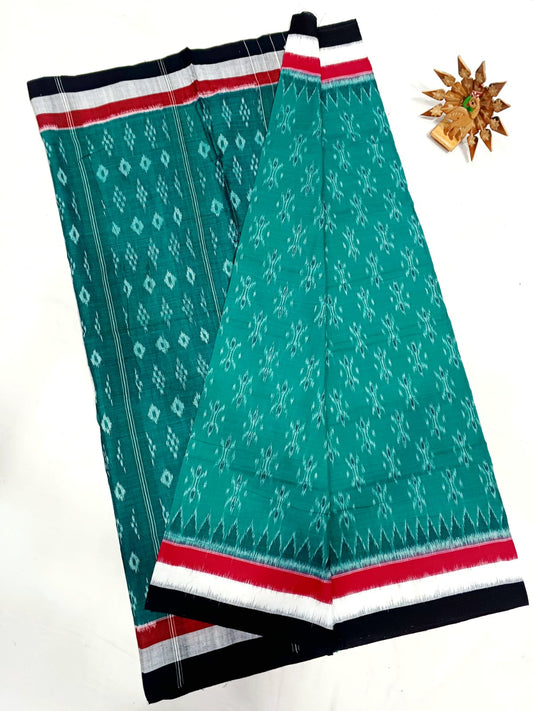 Dark sea green ikkat mercerised Cotton sarees