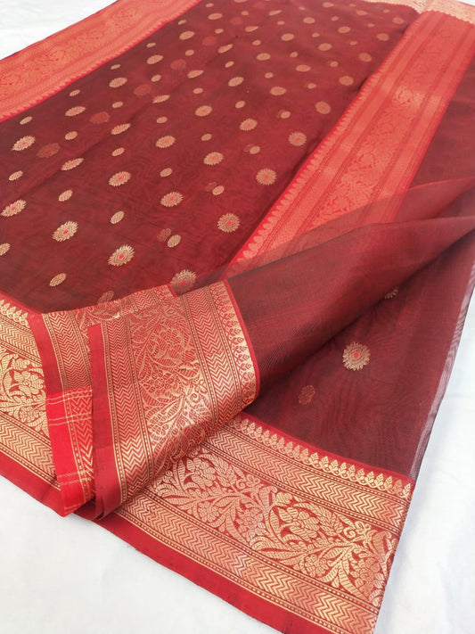 Brown pure chanderi katan silk sarees