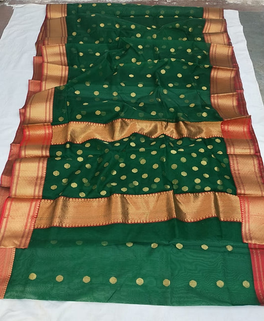 Dark green chanderi katan silk sarees