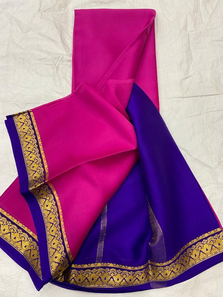 Dark Pink Pure Mysore crepe silk sarees