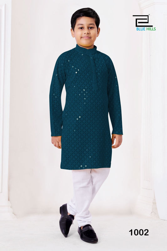 Peacock blue Rayon chikankari kurta set