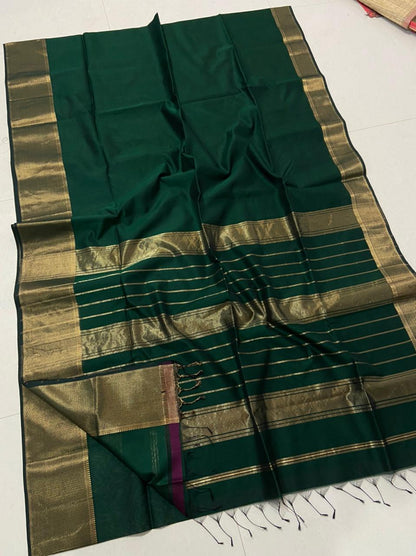 Bottle green Maheshwari big border sarees