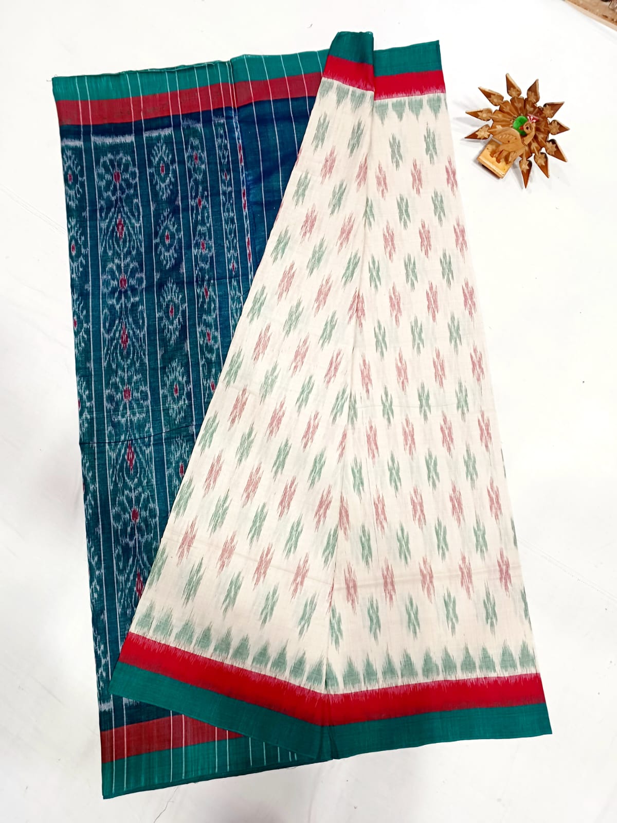 Cream ikkat mercerised Cotton sarees