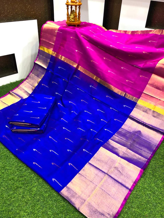 Royal blue Uppada small Jamdani butta Sarees