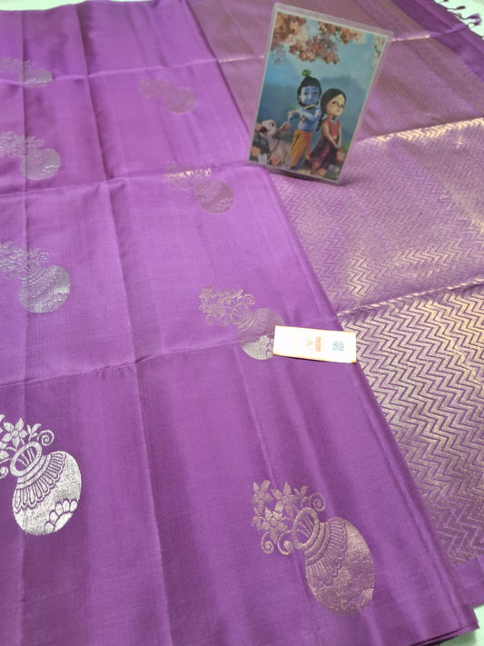 Purple Pure kanchipuram plain soft silk sarees