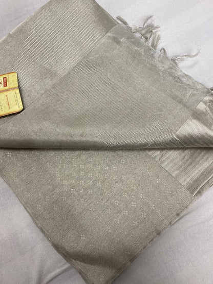 Silver Pure Tussar tissue silk sarees uswa design