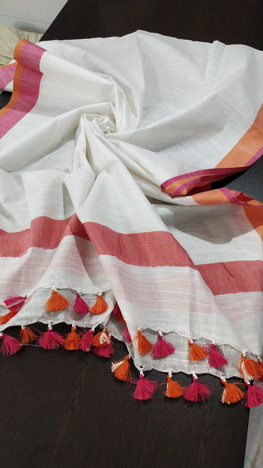 White soft linen dupatta