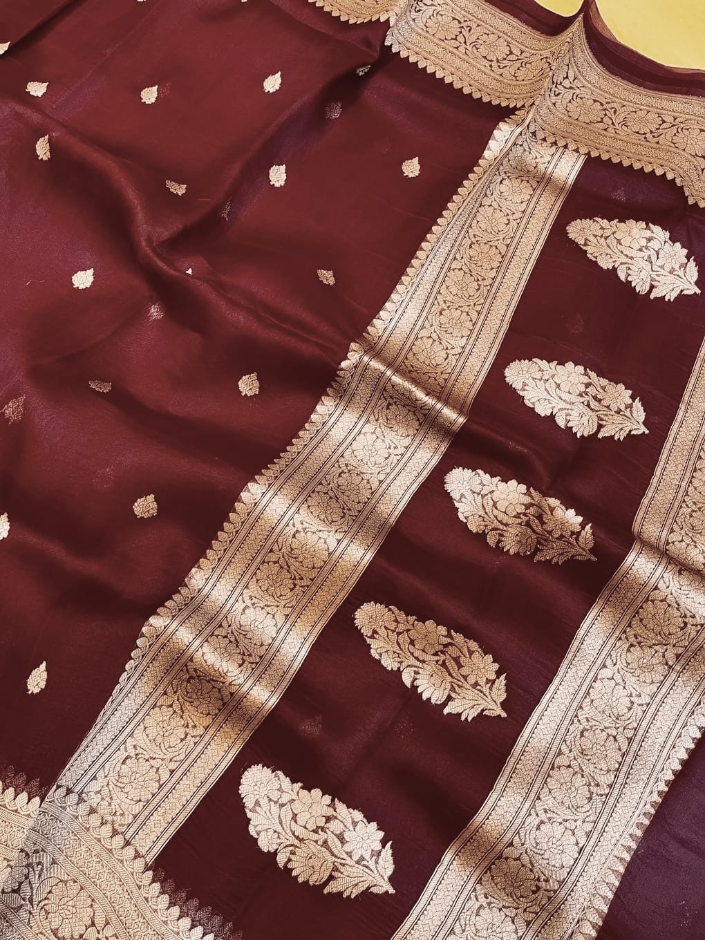 Coffee brown Banarasi organza silk sarees