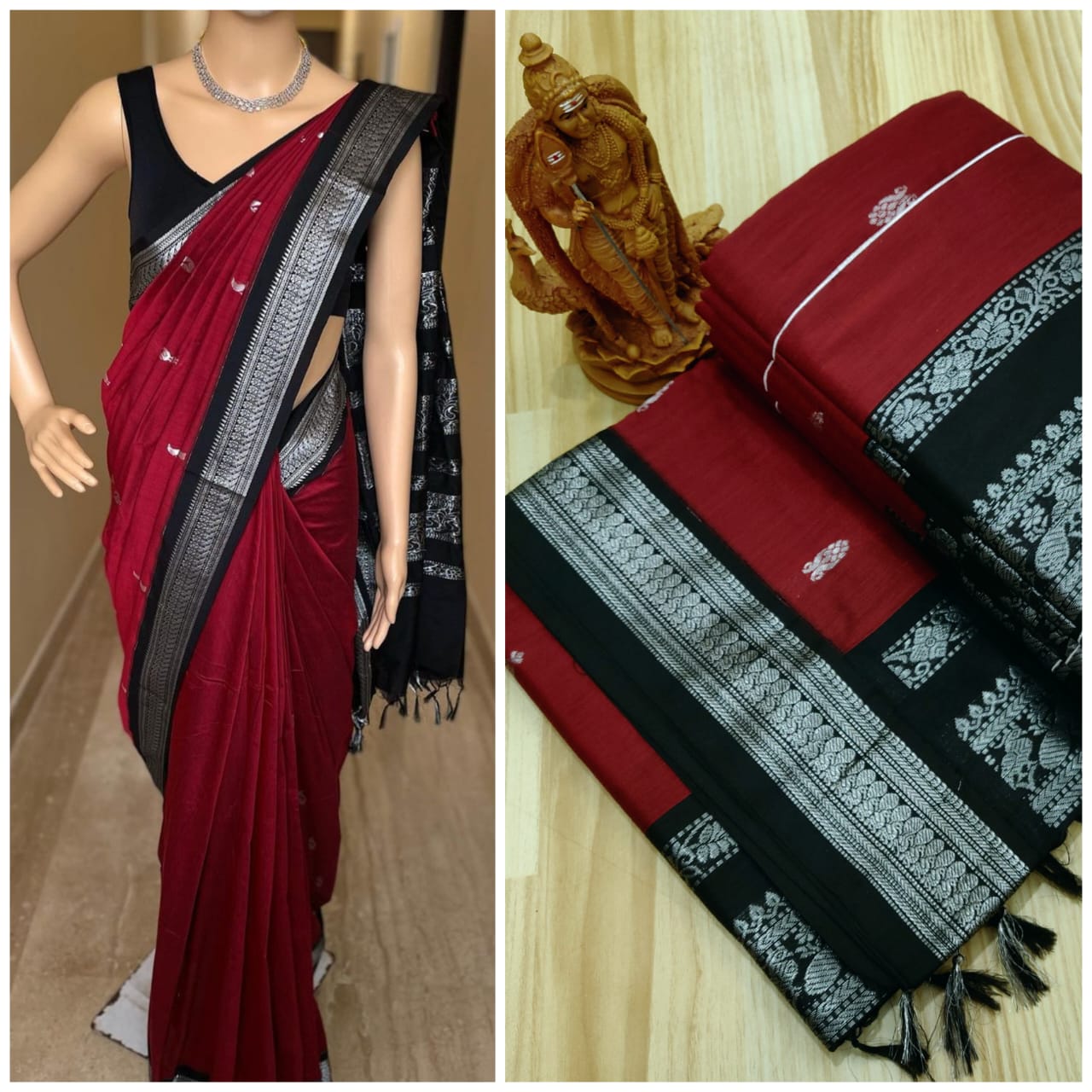 Maroon with black kalyani cotton sarees