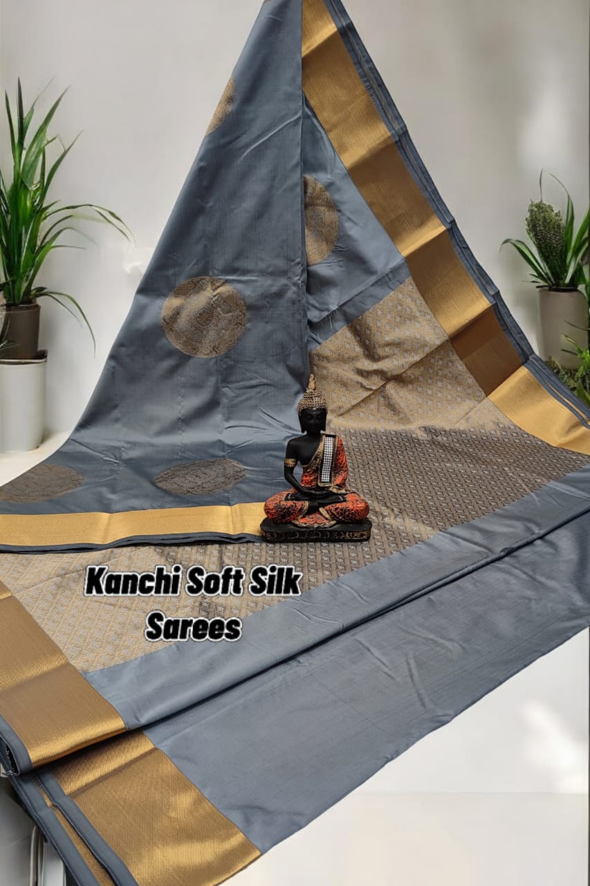 Grey kanchi soft silk sarees