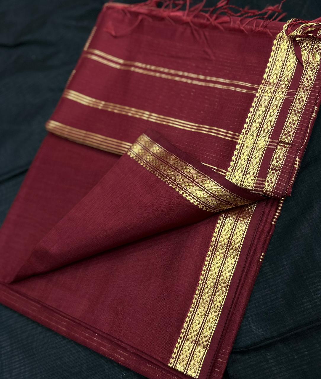 Maroon pure handloom Maheshwari sarees