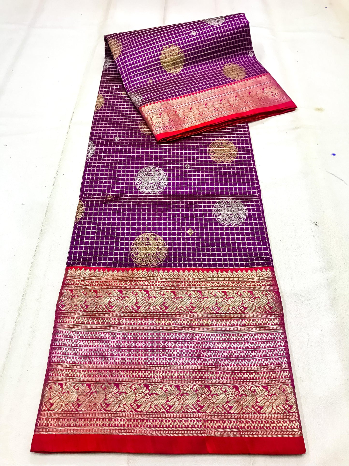 Dark purple with orange Pure Venkatagiri silk sarees