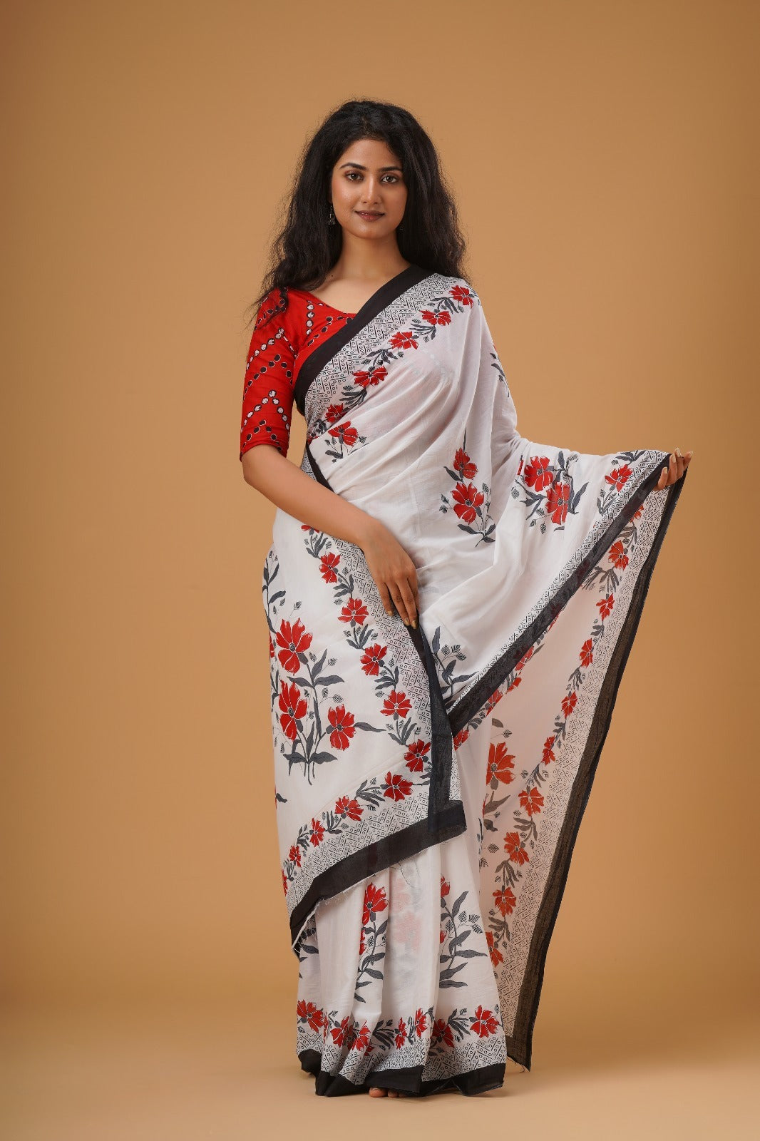 White with black mulmul cotton sarees