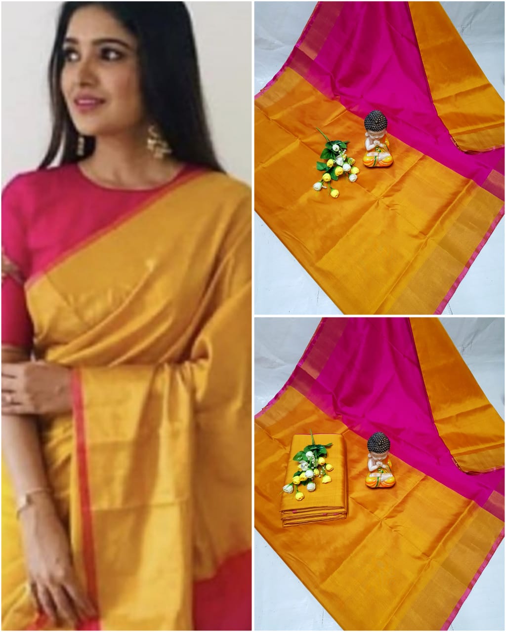 Mango yellow uppada plain silk sarees