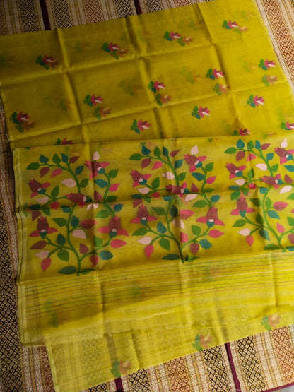 Mustard yellow handwoven muslin jamdani sarees