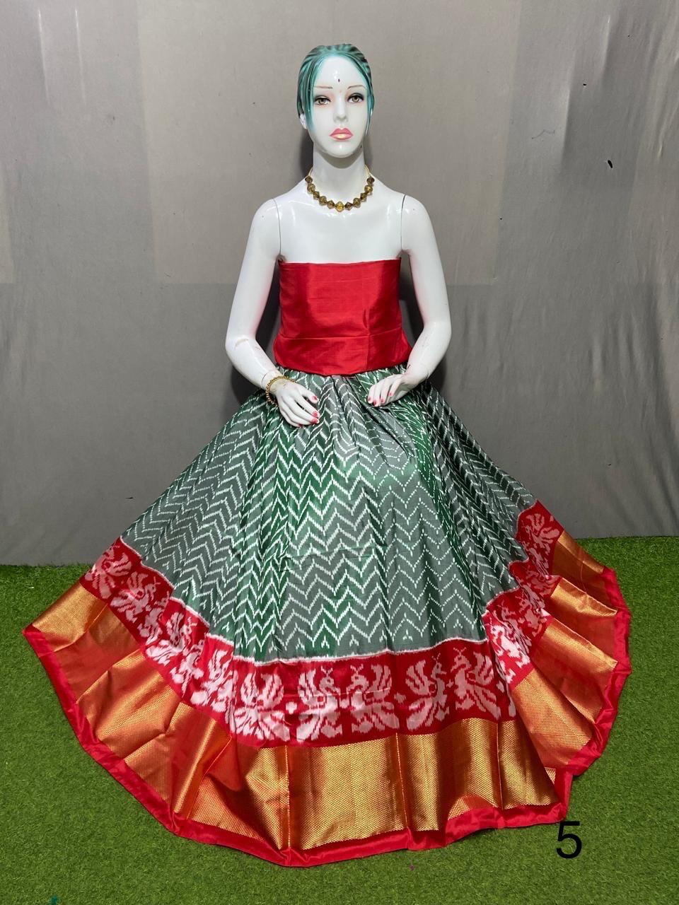 Green Pure pochampally ikkat silk lehenga