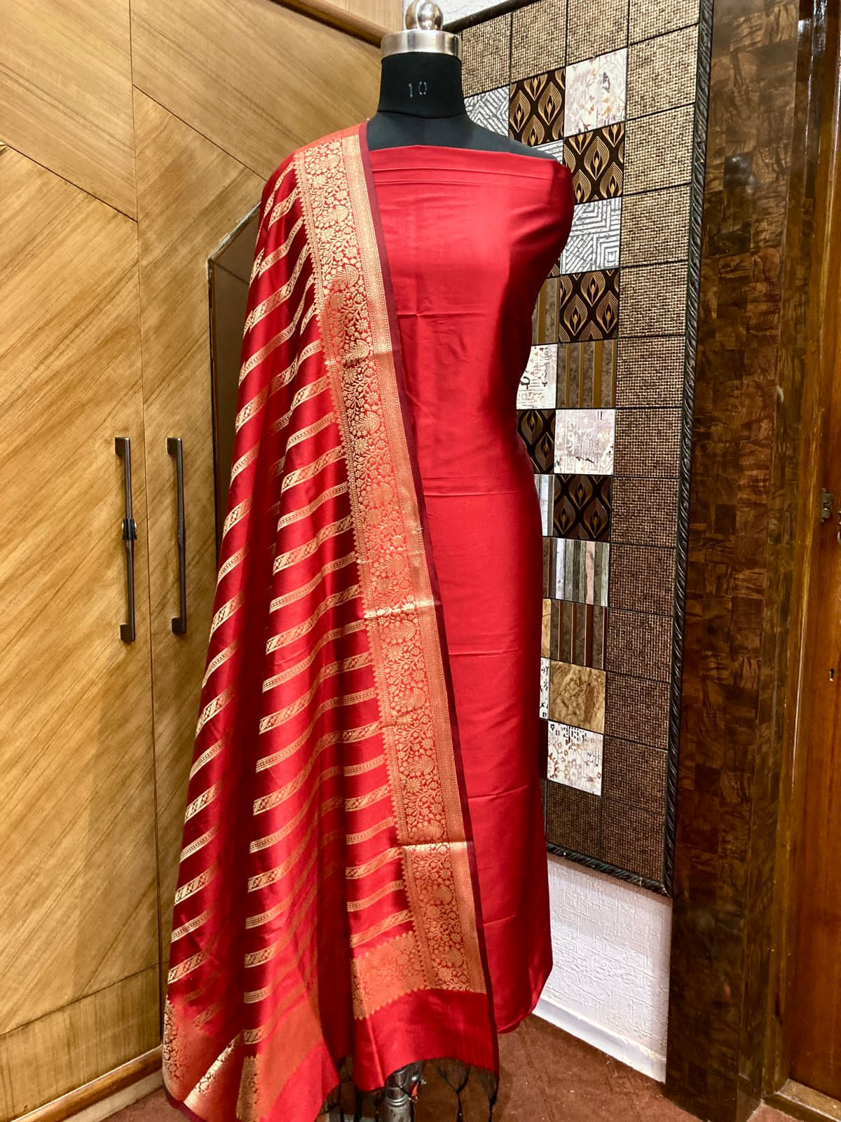 Red Banarasi silk suits