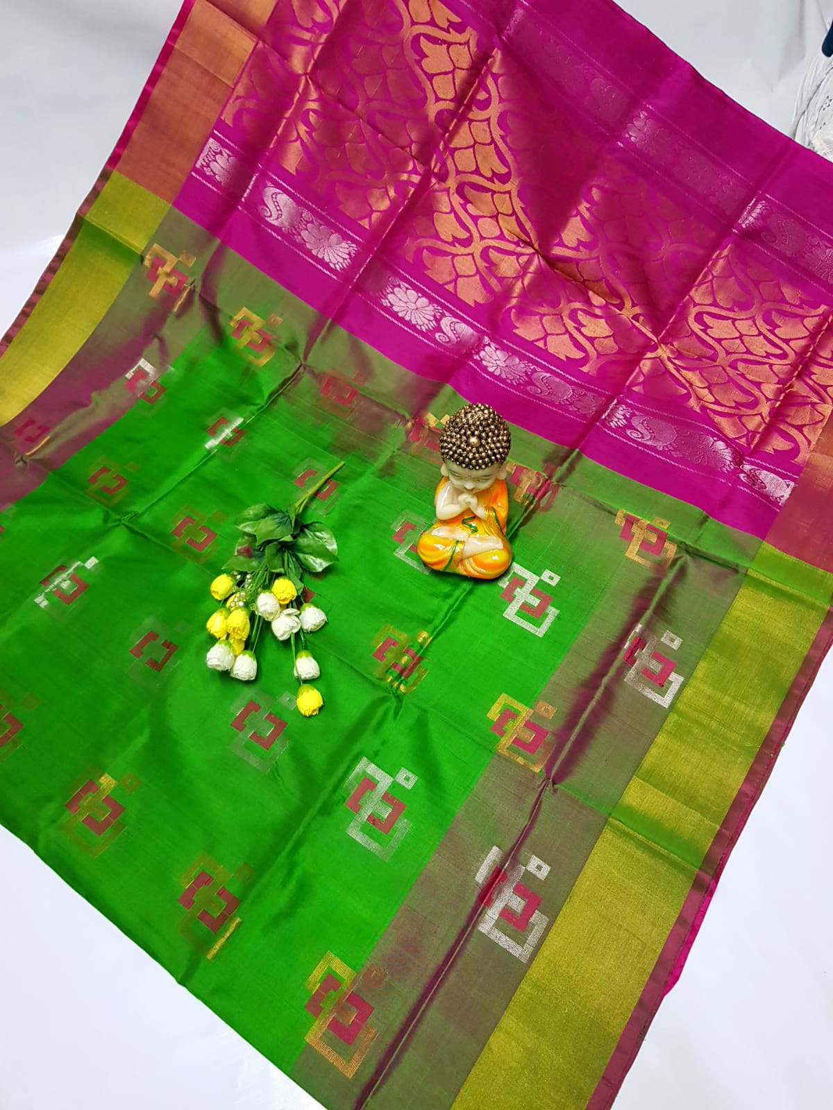 Green and pink uppada pattu sarees